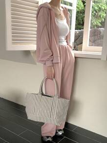 DAZY 2pcs/Set Women's Solid Color Hoodie And Pants Suit, Fall Clothes,Back To School Clothes