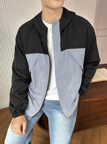 Manfinity Homme Men's Hooded Long Sleeve Contrast Color Zipper Sport Jacket - Light Grey - View 4