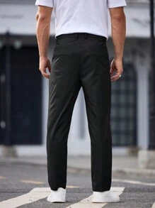 Manfinity VCAY Men Slim-Fit Woven Casual Straight-Leg Ankle Length Black Suit Pants, Suitable For Spring & Summer