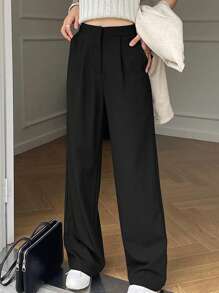 DAZY 女士纯色直筒商务休闲裤，女士正装裤秋冬