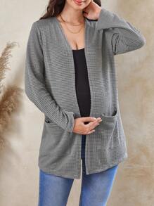 SHEIN Chaqueta de cárdigan casual de manga larga para mujeres embarazadas, otoño e invierno - Gris - Ver 3