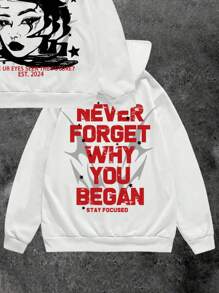 Manfinity Roghcode Men's Loose Street-Style Retro High Street Creative Liquid Messy Red Text Large Pattern White Long Sleeve Vintage Urban Hooded Sweatshirt, Men Graphic Hoodie, White Hoodie, Future Is Here Hoodie - White - View 2