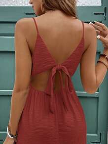 SHEIN Frenchy Vestido veraniego de mujer de unicolor con espalda descubierta, nudo de amarre, textura y tirantes con lazo