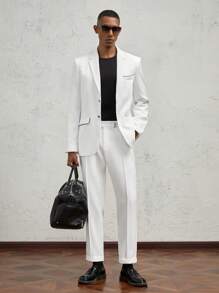 AKNOTIC Formal 2pcs Men Slim-Fit Casual Suit Set For Office Wear - White - View 2