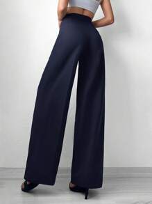 Cottnline Solid High Waist Wide Leg Suit Pants