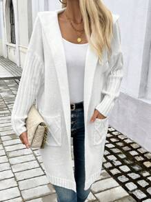 SHEIN Unity Áo len chui đầu dài tay có mũ trùm đầu cho nữ - trắng - Xem 3
