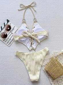 Swim SXY 女士吊带露背圆形镂空设计性感连体泳衣夏季