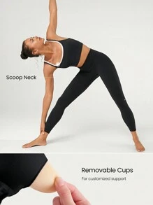 GLOWMODE FeatherFit™ Two-Tone Scoop Neck Longline Sports Bra Low Impact Yoga Daily