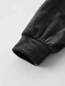 SHEIN 2 件装女婴天鹅绒连帽夹克和松紧腰裤套装，时尚可爱 - 黑色 - 查看 8