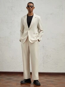 AKNOTIC Formal 2pcs Men' Loose Fit Casual Business Suit - Long Jacket And Straight Leg Pants, Spring Autumn