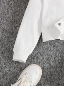 3 件套 Tween 女童休闲罗纹针织吊带背心、长袖开衫和直筒短裤套装 - 白色 - 查看 4