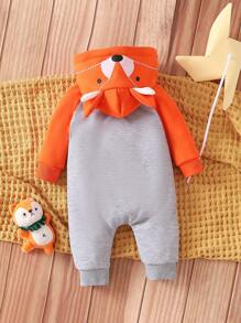 SHEIN Bộ đồ liền thân màu cam in hình tai cáo dễ thương cho bé trai sơ sinh, Thu/Đông - Nhiều màu - Xem 2