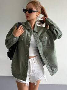 DAZY Women's Button-Up Long Sleeve Fashionable Casual Denim Jacket