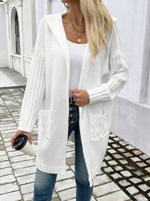 SHEIN Unity Áo len chui đầu dài tay có mũ trùm đầu cho nữ - trắng - Xem 6