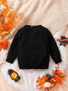 Baby Mädchen Pullover mit Rundhalsausschnitt und Langarm in Orange, Beige, Weiß, Orange, Kürbis, Karamell, Braun, warm und bequem, geeignet für Herbst/Winter, mit Linien, Cartoon, gestickten Kürbis Designs, geeignet für Halloween, Weihnachten, Feiertage, süß, lässig, modisch, geeignet für den täglichen Gebrauch, Zuhause, Outdoor, Reisen - Schwarz - Übersicht 2