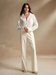 Áo kiểu nữ Anewsta cổ điển, thêu hoa kiểu Pháp, tay dài, chất liệu xuyên thấu, màu trắng. - trắng - Xem 4