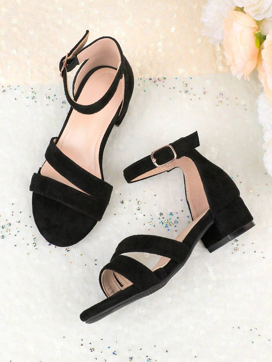 Summer Outdoor Party Dress Matched With Black Fashionable Classic Children's High-Heeled Sandals - Black - View 1
