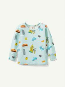 Cozy Pixies 2 件套卡通印花圆领长袖上衣和裤子贴身睡衣套装，适合男婴和女婴 - 綠色 - 查看 5