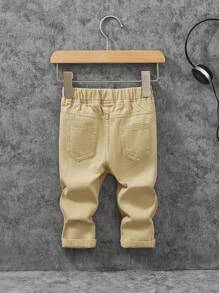 Baby Boys Casual Distressed Printed Soft Denim Tapered Pants, 4 Seasons - Khaki - View 2
