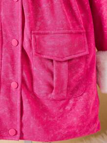 SHEIN Chaqueta casual con bolsillos utilitarios, mangas largas y solapa para niñas preadolescentes, otoño e invierno