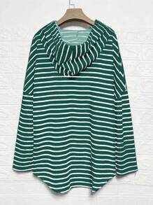 INAWLY 大码连帽抽绳长袖时尚条纹休闲运动衫