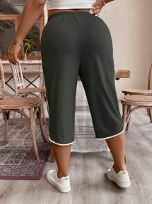 SHEIN LUNE Plus size dam med dragsko i midja med fickor Casual Capri träningsbyxor - Ljusgrå - Visa 2