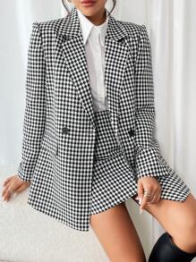 Chiquease 2pcs Women Casual Plaid Lapel Jacket And Midi Skirt Suit, Office Wear - Black - View 3