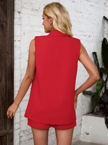 SHEIN LUNE Women's Open Front Sleeveless Top And Self-Tie Waist Shorts Suit Set In Fall/Winter