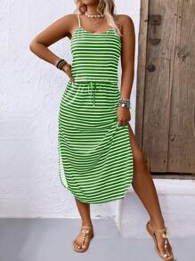 SHEIN LUNE Đầm Cami sọc ngang viền sọc mùa hè dành cho nữ mùa hè cỡ lớn - Nhiều màu - Xem 5