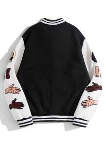 Chillumni Áo khoác bóng chày in slogan sọc màu thông thường cho nam, mùa xuân, mùa thu - Đen và trắng - Xem 2