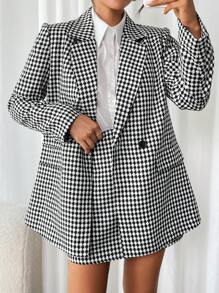 Chiquease 2pcs Women Casual Plaid Lapel Jacket And Midi Skirt Suit, Office Wear - Black - View 6