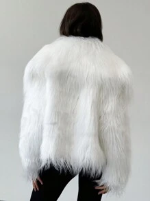 Aloruh New Warm Fluffy Collar White Versatile Fluffy Jacket - White - View 2