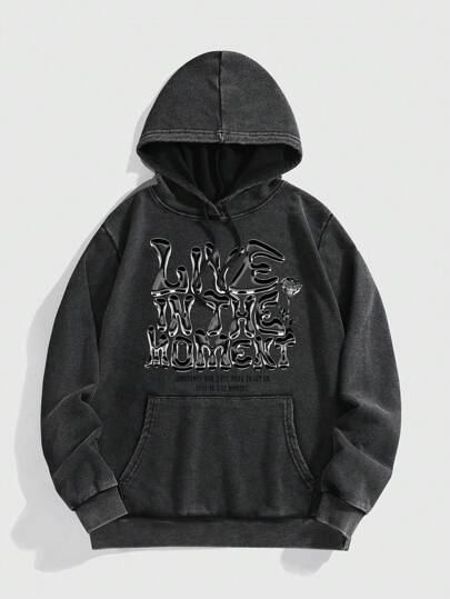 Street Life Men's Casual Slogan Print Drawstring Hooded Sweatshirt, Spring/Autumn