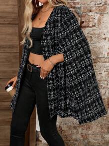 Chiquease Cape Regular Jacket Ant Cloth Printed Characteristic Plaid - Black and White - View 3