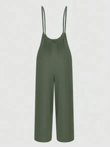 SHEIN Unity Bộ áo liền quần màu trơn đơn giản dành cho nữ để mặc hàng ngày - màu xanh lá - Xem 1