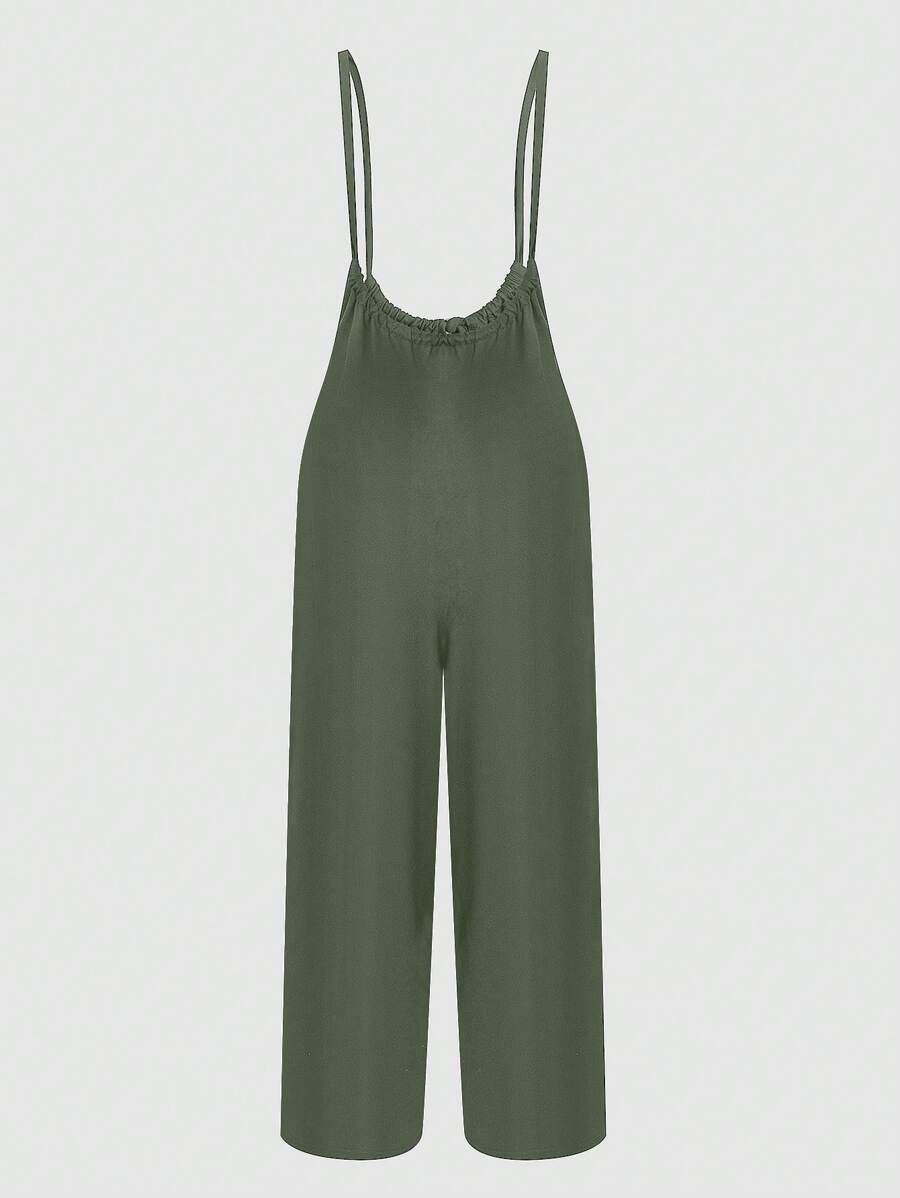 SHEIN Unity Bộ áo liền quần màu trơn đơn giản dành cho nữ để mặc hàng ngày - màu xanh lá - Xem 1