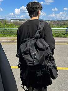 DAZY Áo thun nam tay dài màu đen trơn, dáng rộng, thường ngày, mùa thu - màu đen - Xem 6