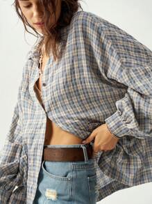 Bohemela 女士度假格子图案休闲衬衫、长袖上衣