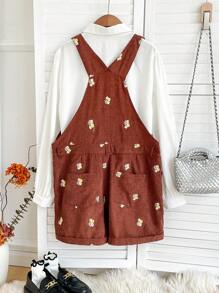 Soleia 大码度假女式休闲棕色灯芯绒可调节口袋肩带裤 - 棕色 - 查看 9