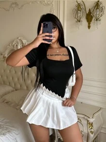 Flirla 大码女式褶皱腰和加垫胸围短袖休闲 T 恤，夏季 T 恤