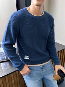 Manfinity Homme Men's Round Neck Long Sleeve Fashion Charming Casual Sweater - Blue - View 4