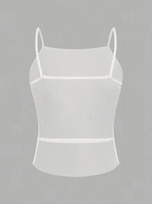 SHEIN BASICS 2 Stücke legere einfarbige Damencamisoles mit offenem Rücken und Spaghetti Trägern, sexy Camisole Oberteil - Schwarz und Weiss - Übersicht 5