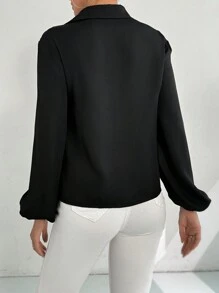 Modelyn Chemise à manches lanterne de couleur unie décontractée pour femmes, printemps automne