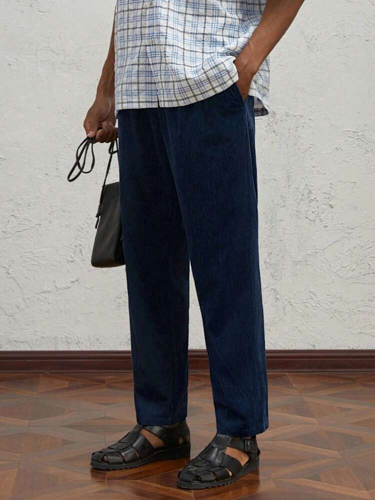 Men's Slim Fit Casual Tapered Pants, Knitted Mid-Waist Design For Daily Wear