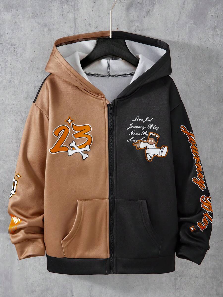 SHEIN Áo nỉ có mũ trùm đầu màu tương phản thời trang dạo phố dành cho nam - Nhiều màu - Xem 1