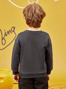 TOM & JERRY X SHEIN Young Boy Casual Loose Fit Cartoon And English Letter Graphic Sweatshirt, Grey, Spring/Autumn - Dark Grey - View 4
