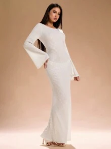 SHEIN SXY 秋季女装长款针织毛衣秋季连衣裙秋冬 - 杏色 - 查看 2