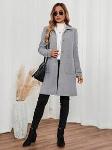 EMERY ROSE Damski płaszcz w jednolitym kolorze z kołnierzem typu stójka i długim rękawem, zdobiony metalowymi guzikami, na jesień/zimę