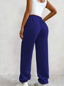 SHEIN Unity 女式休闲基本款重叠腰宽松运动裤 - 寶藍色 - 查看 2