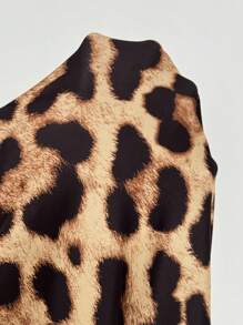 SHEIN Clasi 女士豹纹拼布长袖休闲开衫 - 卡其色 - 查看 7